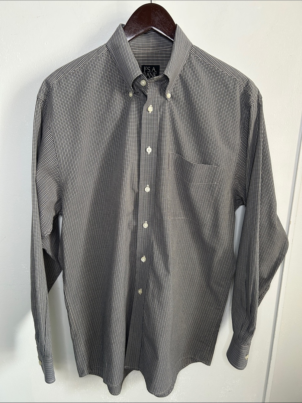 Jos. A. Bank Executive Collection Button Down Shirt Medium Black Tan Microcheck